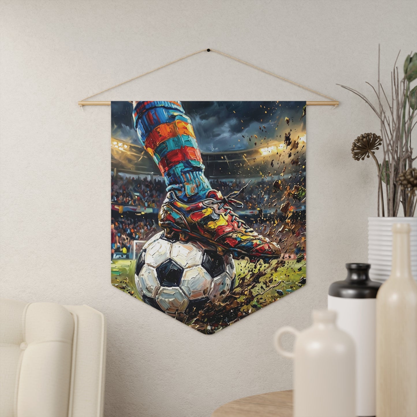Soccer Kick Pennant – Colorful Player Art Wall Banner for Fans & Kids