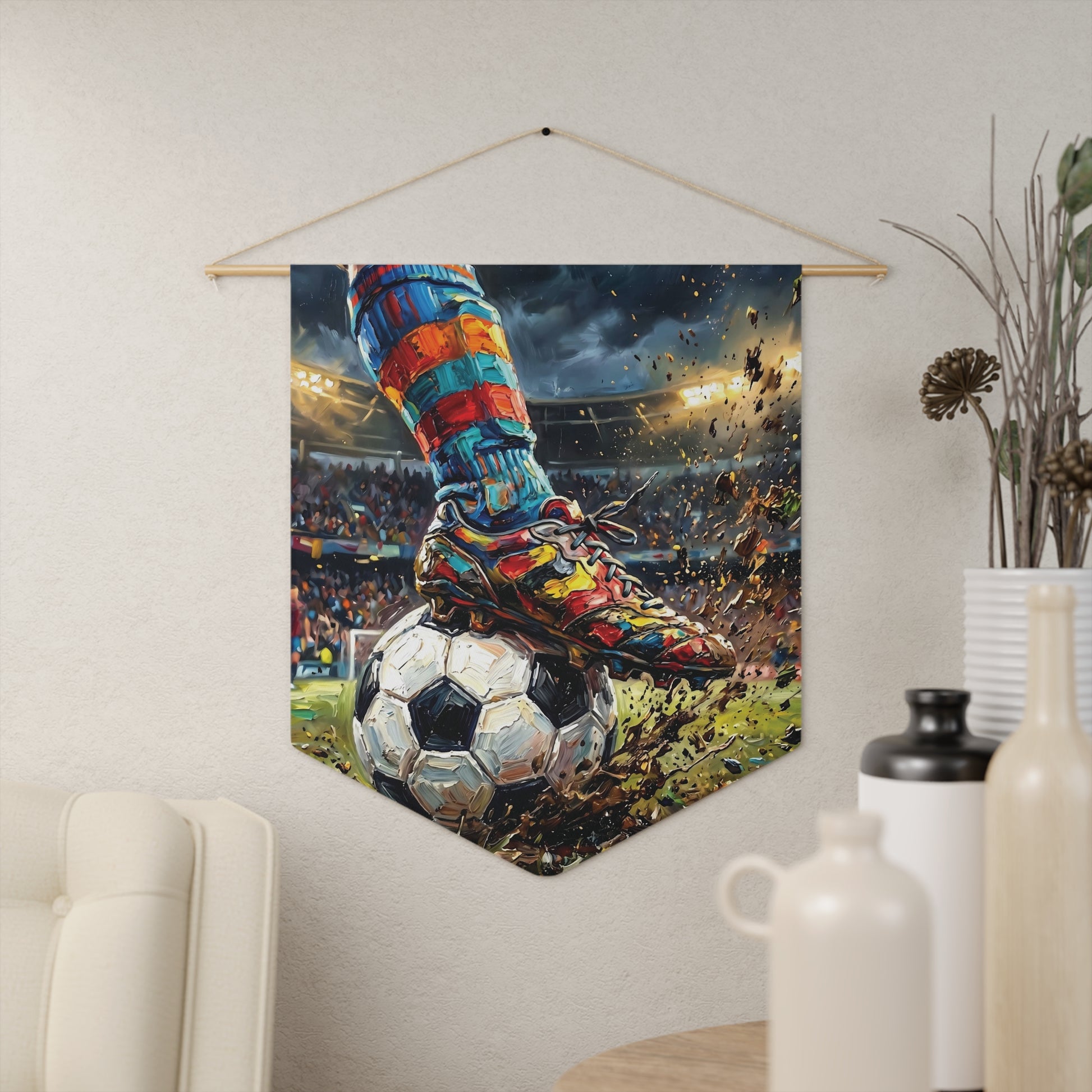 Soccer Kick Pennant – Colorful Player Art Wall Banner for Fans & Kids