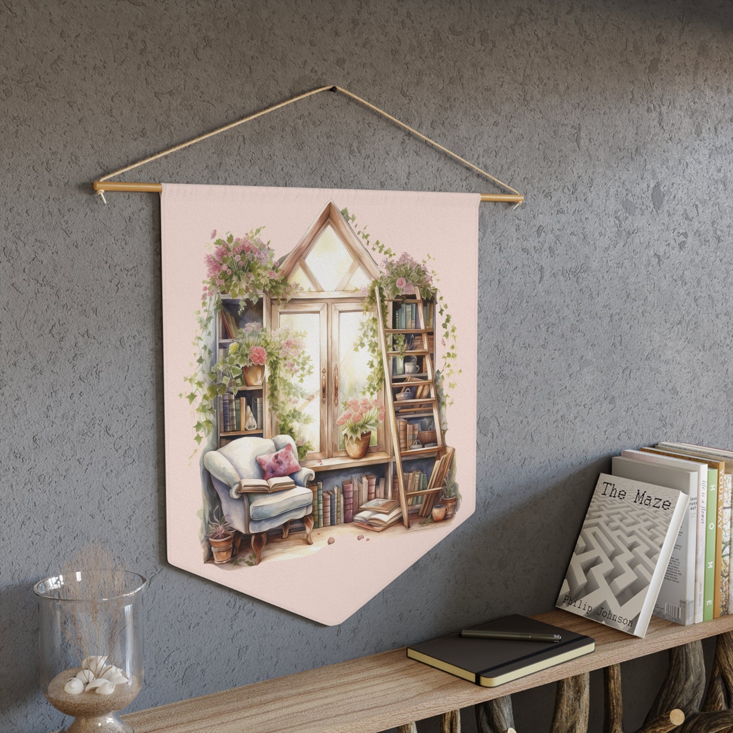 Cozy Reading Nook Pennant Wall Banner — Book Lover Home Decor Watercolor Style