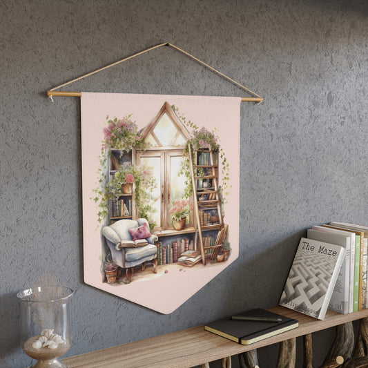 Cozy Reading Nook Pennant Wall Banner — Book Lover Home Decor Watercolor Style