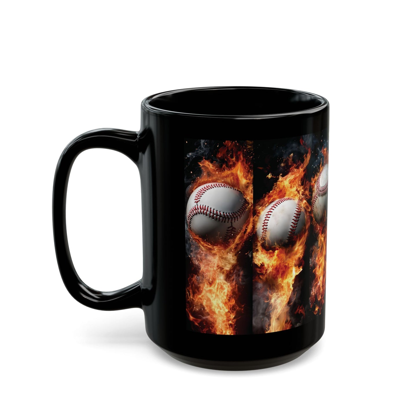Baseball On Fire Black Mug — Flaming Baseballs Coffee Cup (15oz)