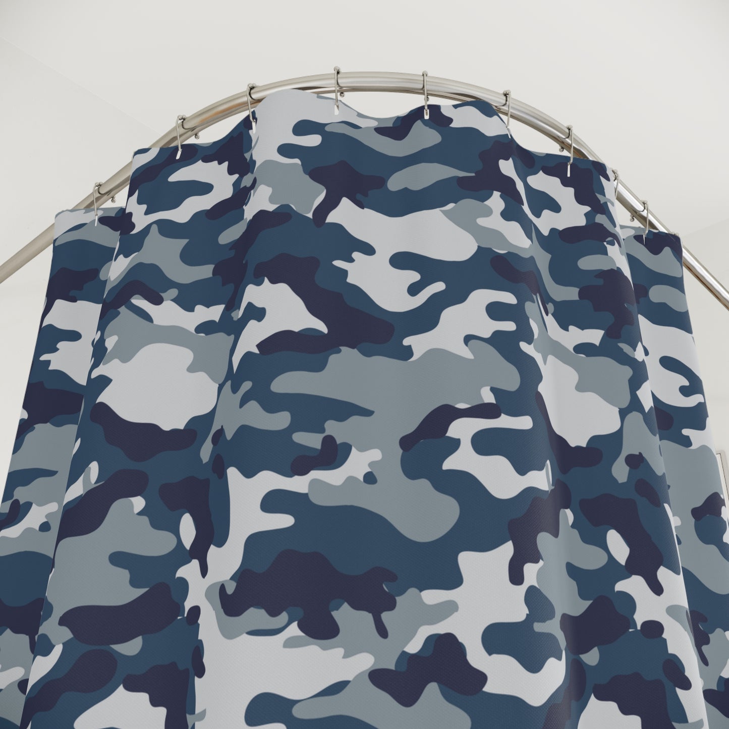 Blue Camo Shower Curtain-Dark Blue Border