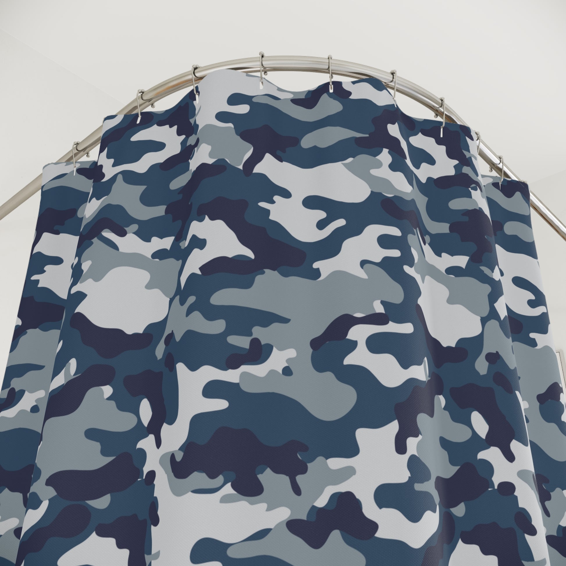 Blue Camo Shower Curtain-Dark Blue Border