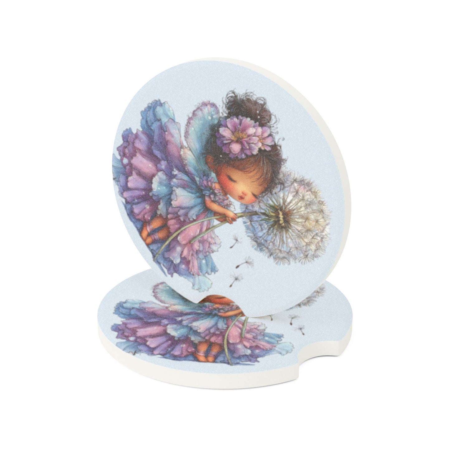 Soapstone Car Coaster — Whimsical Fairy Girl Dandelion Design