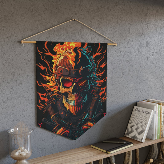 Flaming Skull Biker Pennant — Heavy Metal Wall Flag