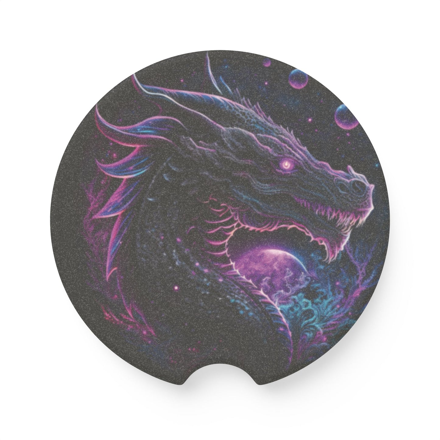 Dragon Galaxy Soapstone Car Coaster — Neon Cosmic Dragon Cup Holder Protector