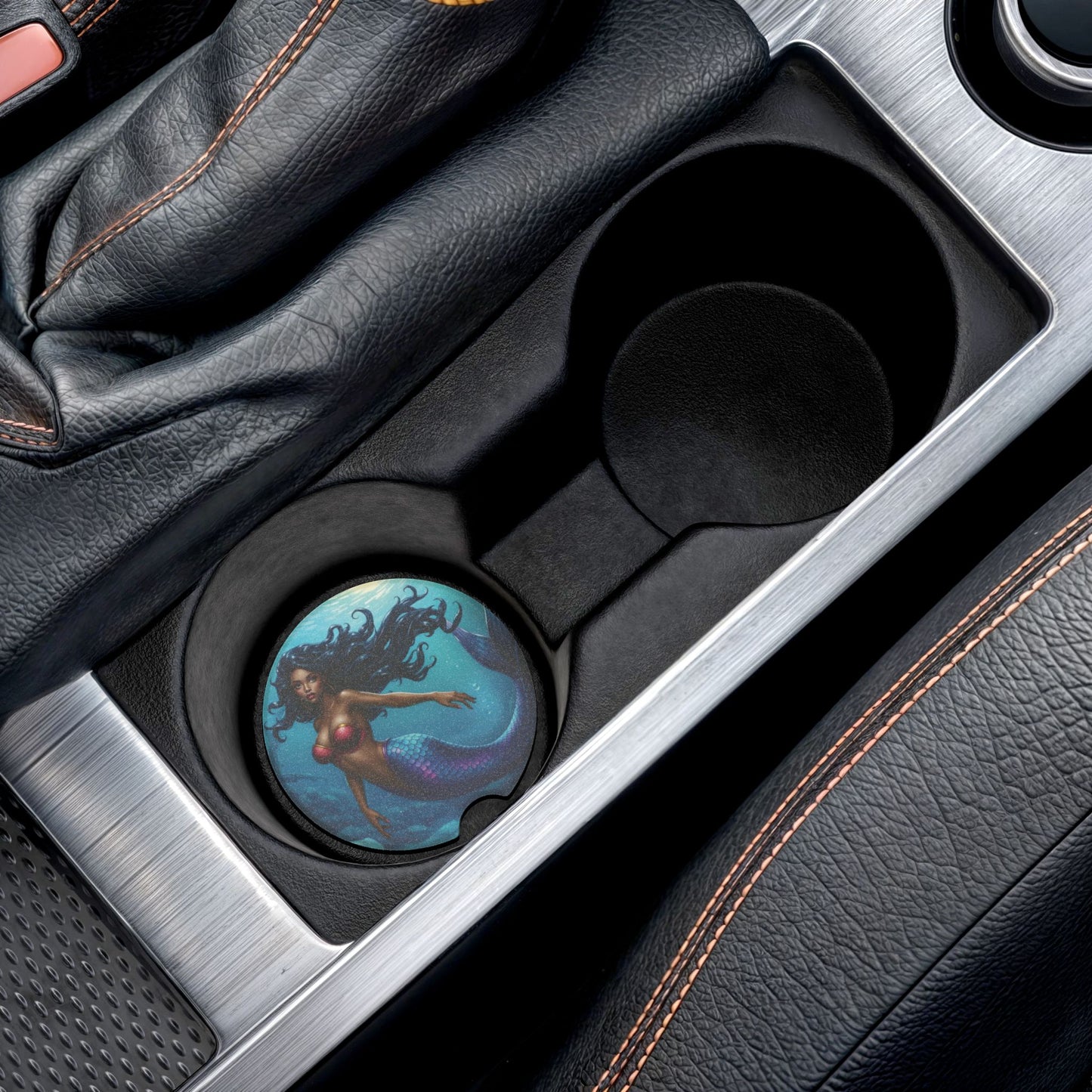 Mermaid Soapstone Car Coaster — Ocean Blue Fantasy Drink Holder