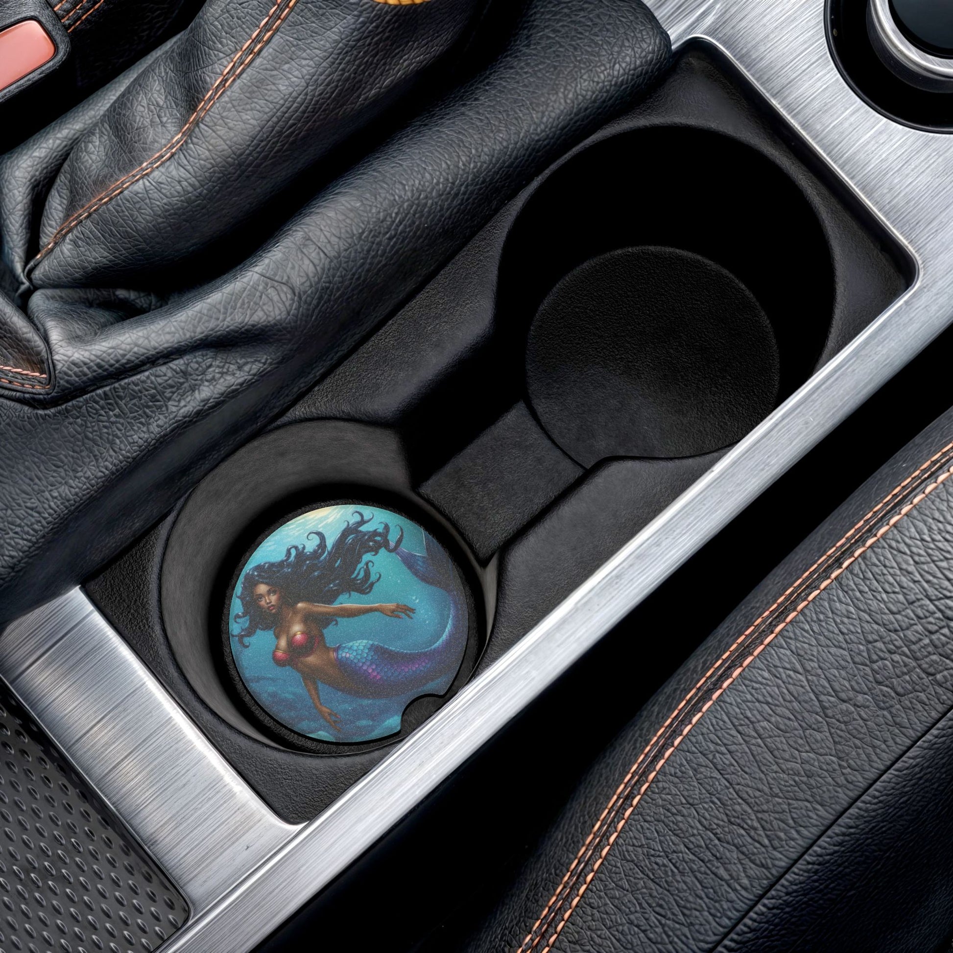 Mermaid Soapstone Car Coaster — Ocean Blue Fantasy Drink Holder
