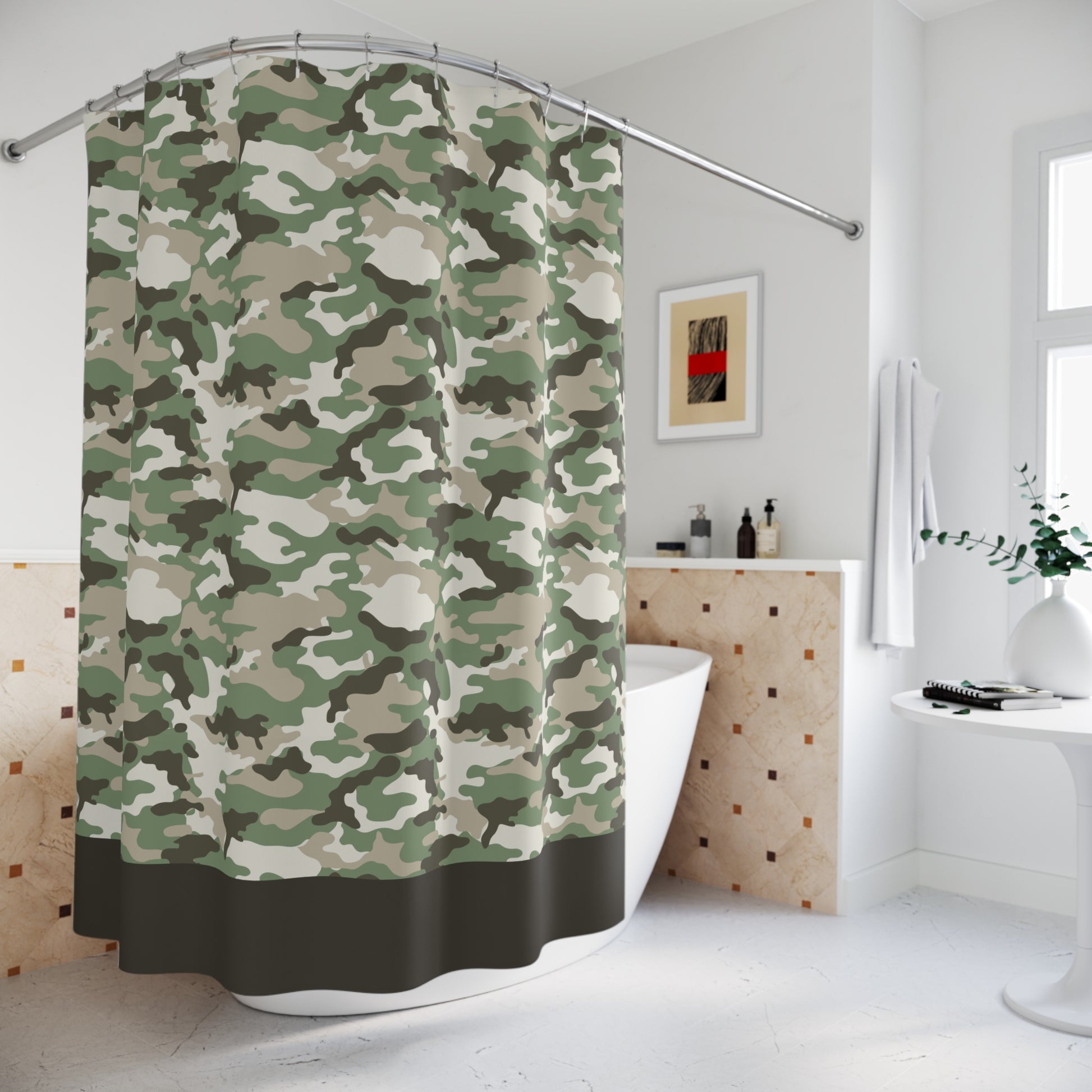 Camo Shower Curtain-green with brown border