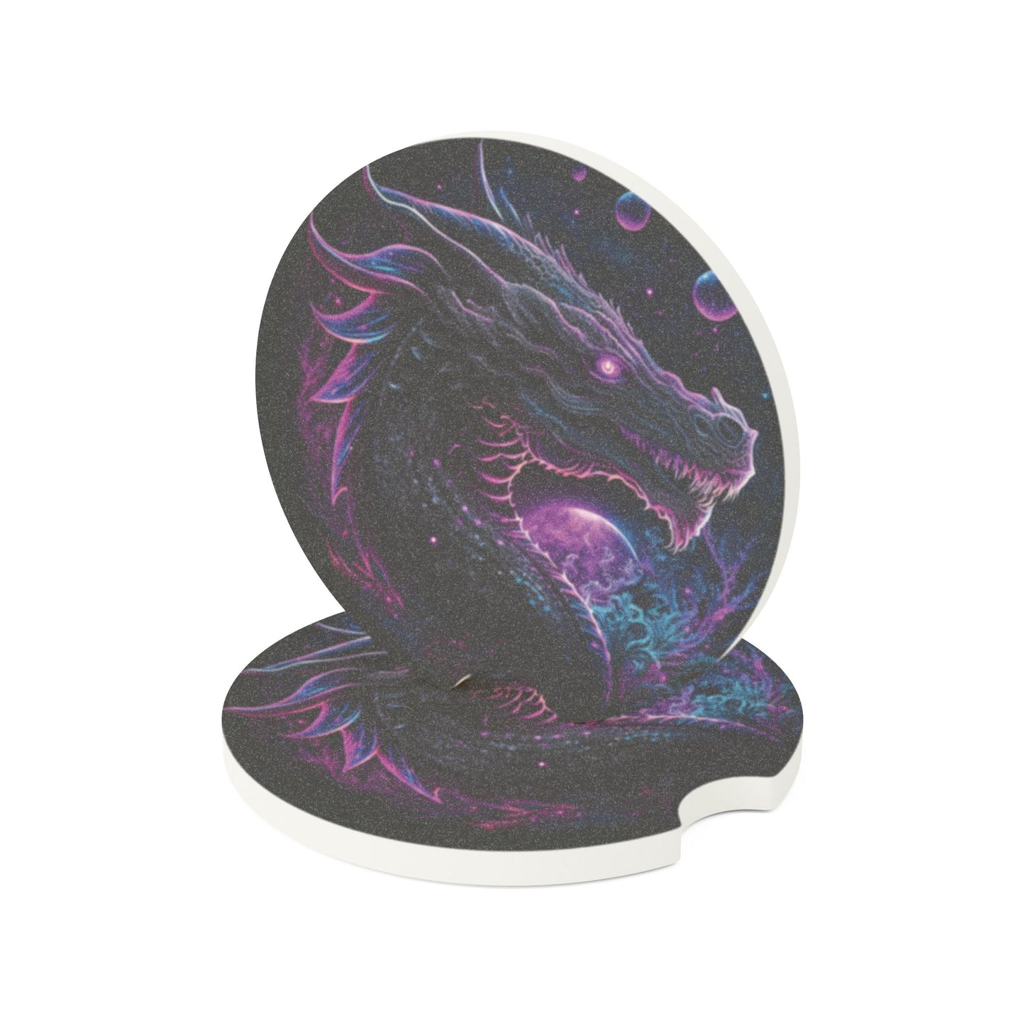 Dragon Galaxy Soapstone Car Coaster — Neon Cosmic Dragon Cup Holder Protector