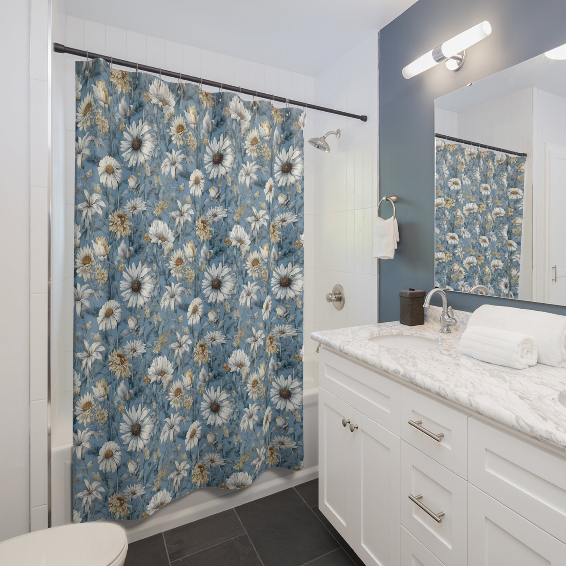 Floral Shower Curtain - Blue and White