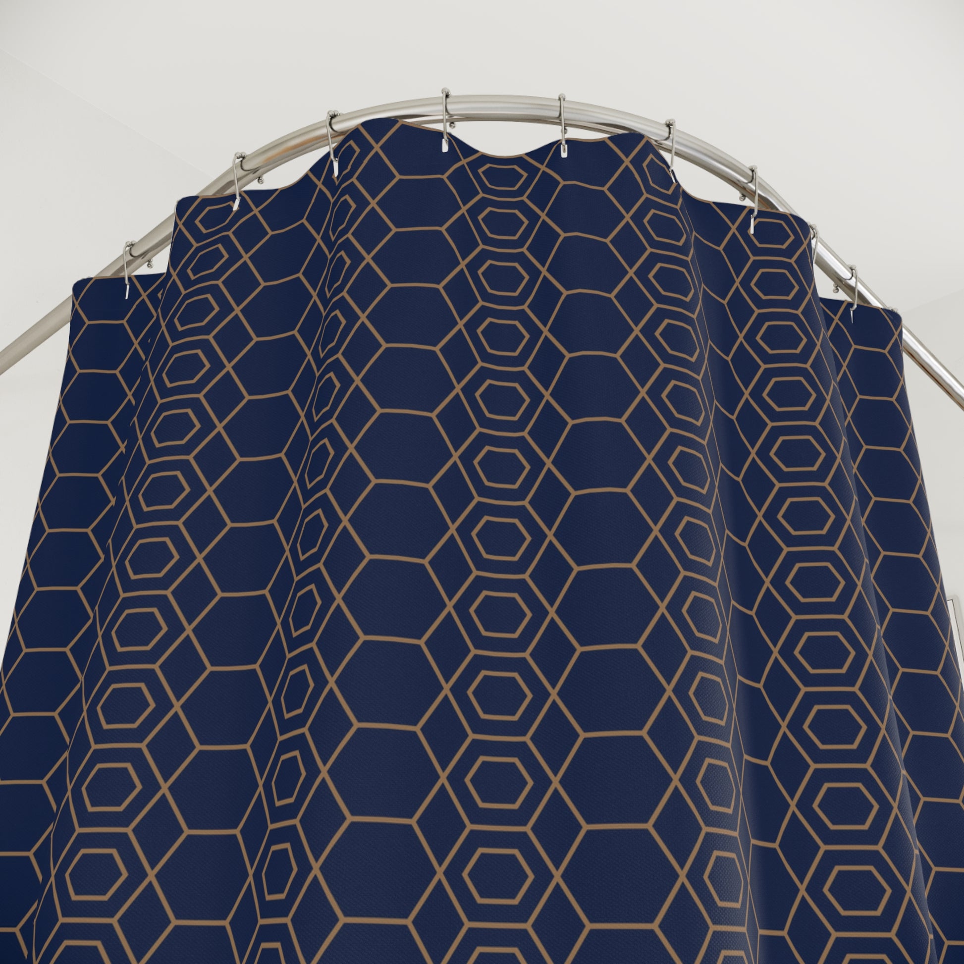 Geometric Shower Curtain - Dark Blue and Gold Print