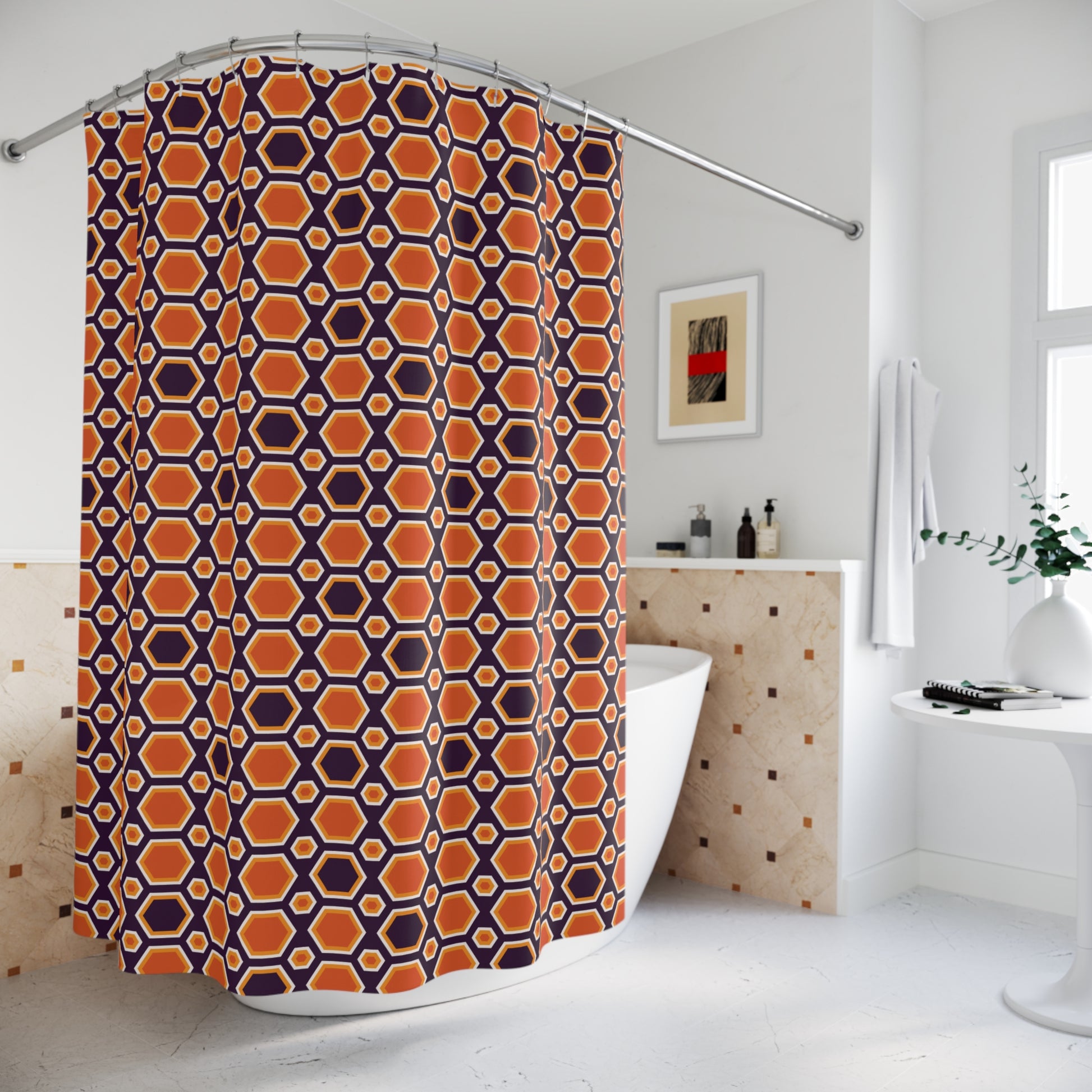 Geometric Print Shower Curtain Orange and Purple