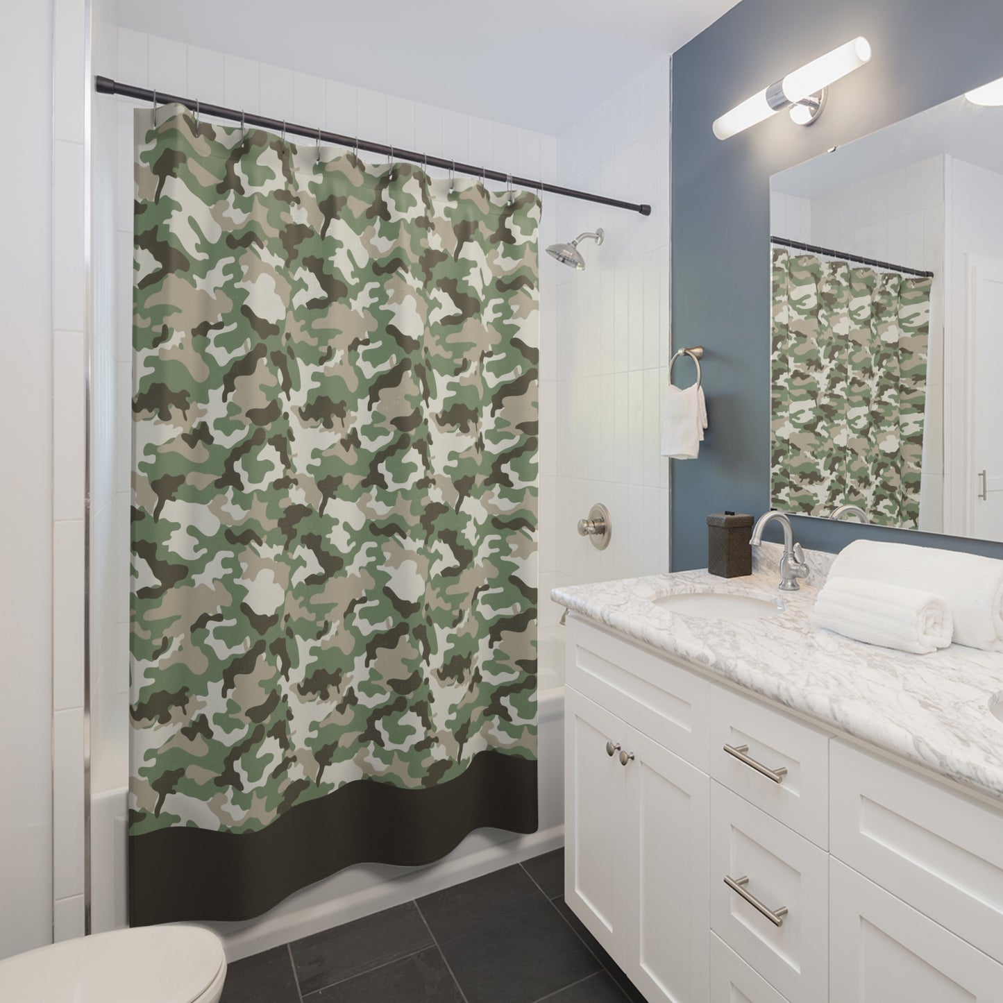 Camo Shower Curtain-green with brown border