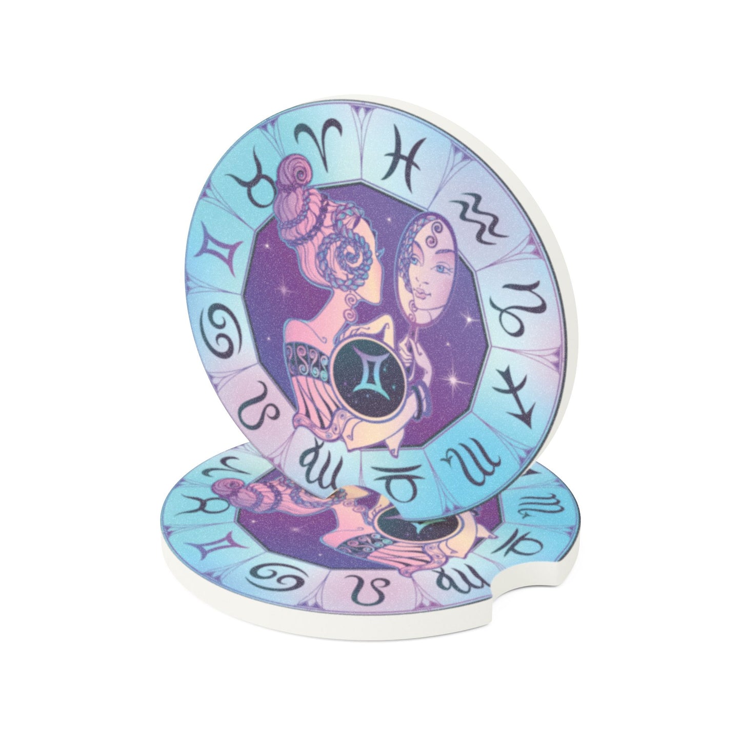 Gemini Zodiac Soapstone Car Coaster — Astrology Car Cup Holder Insert