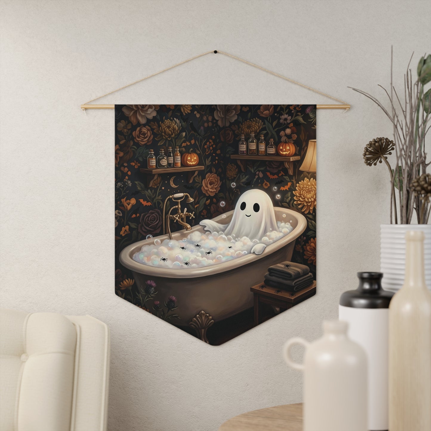 Halloween Ghost Bathtub Pennant — Cute Spooky Home Wall Banner