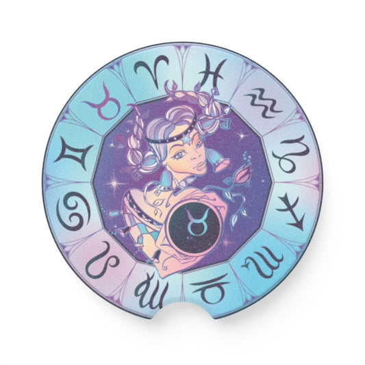 Zodiac Taurus Soapstone Car Coaster — Pastel Astrology Car Cup Holder Insert
