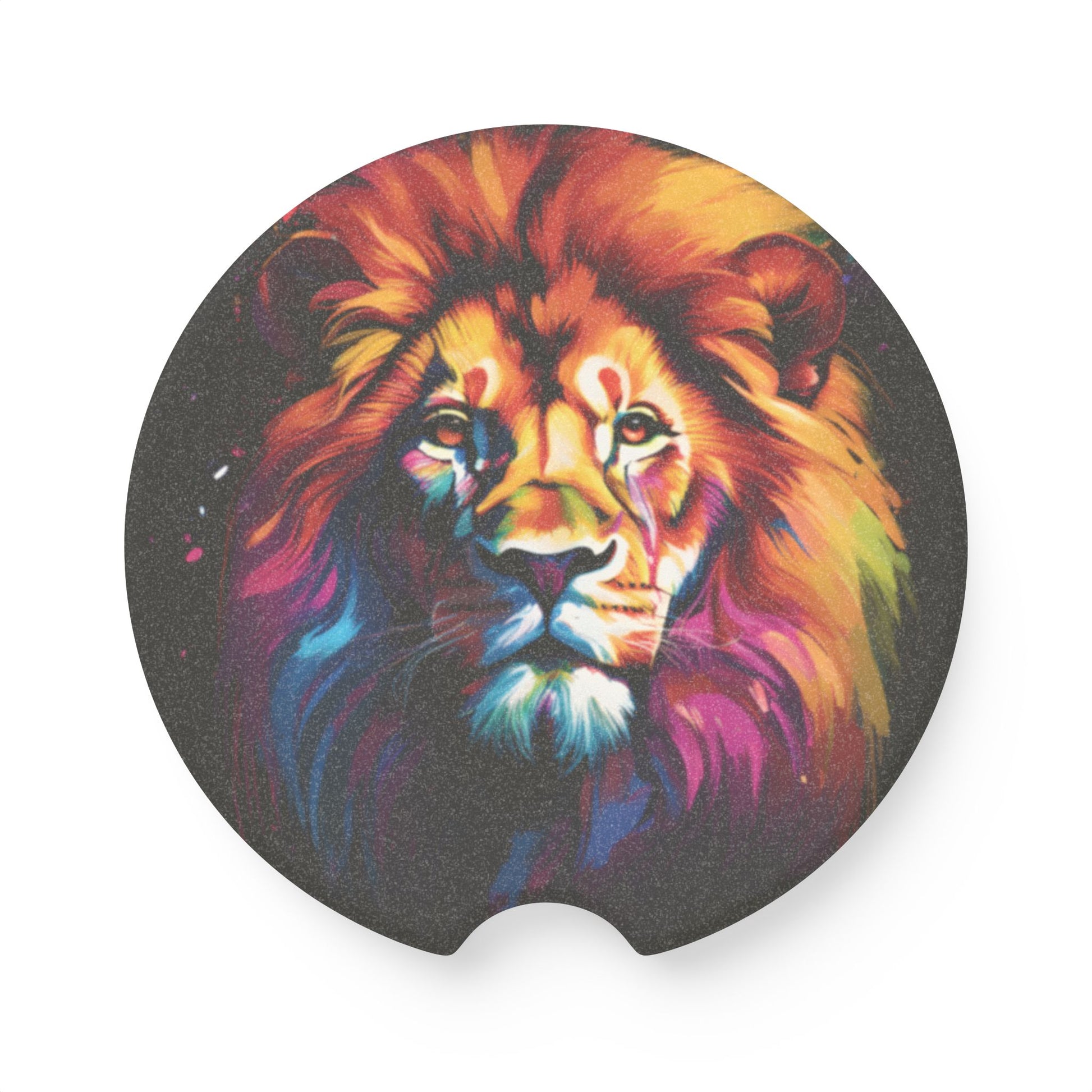 Lion Art Soapstone Car Coaster — Colorful Neon Lion Car Drink Holder Protector