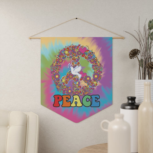 Tie-Dye Peace Sign Pennant Wall Banner — Hippie Floral Dove Home Decor