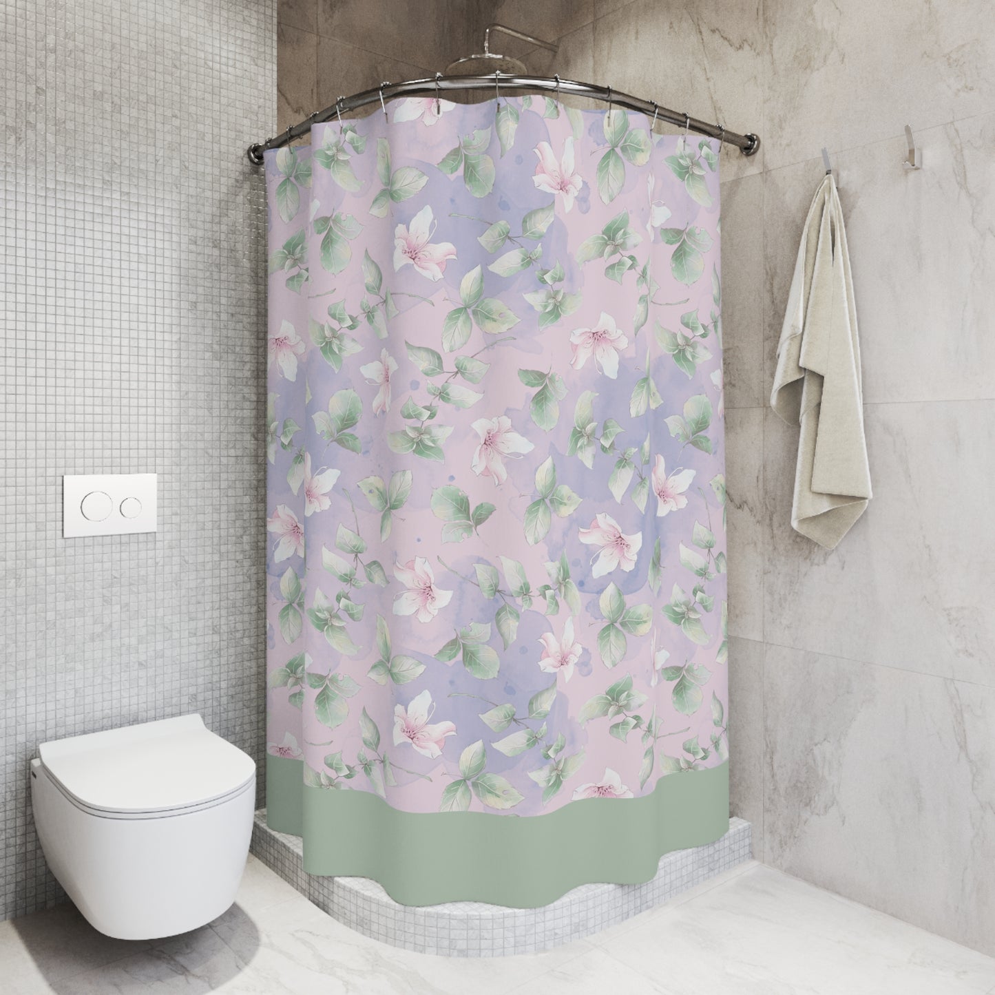 Floral Shower Curtain — Pastel Flowers with Green Border