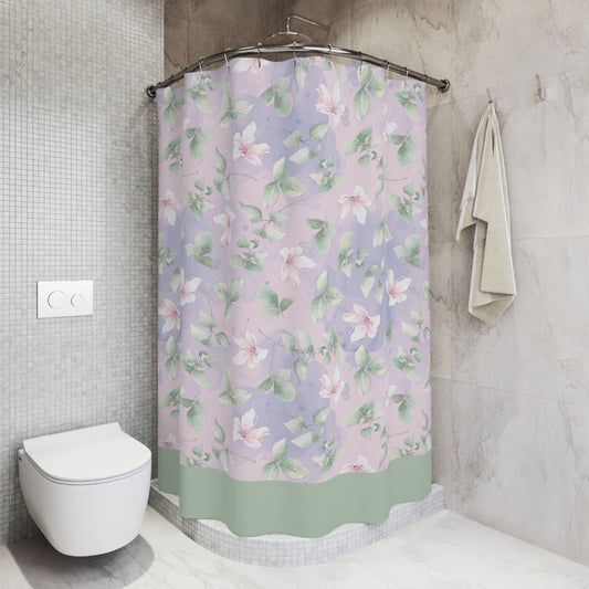 Floral Shower Curtain — Pastel Flowers with Green Border