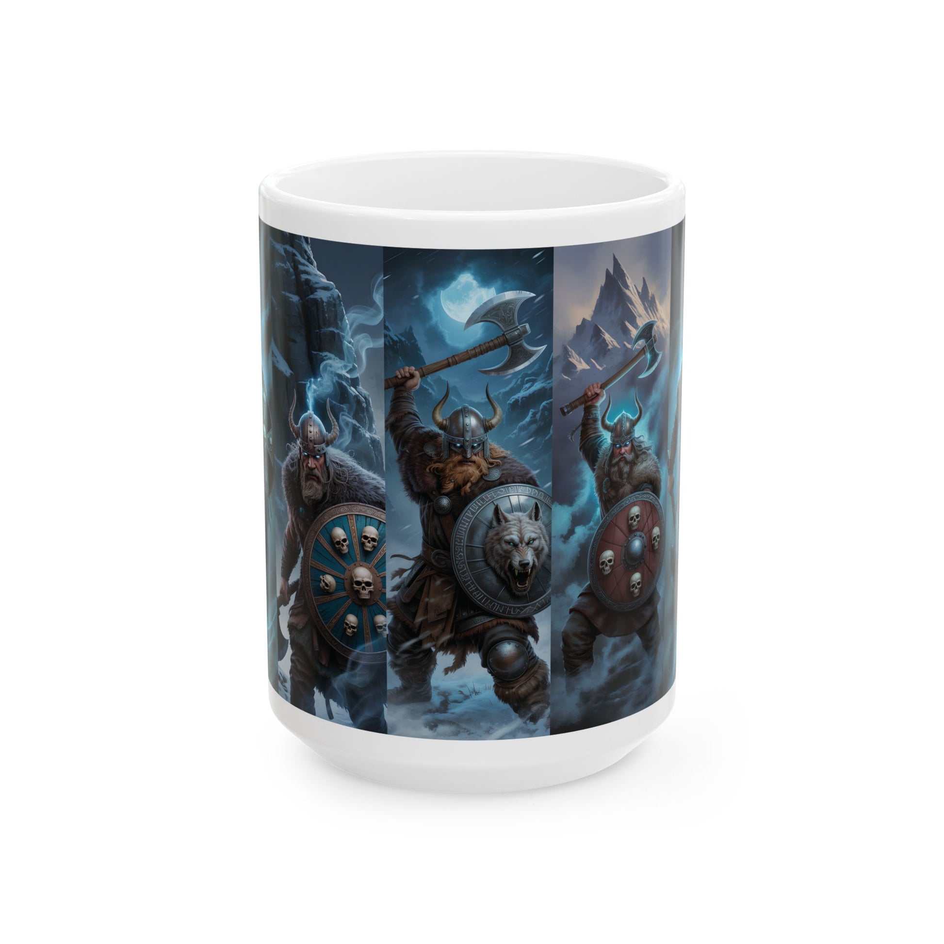 Viking Warriors Ceramic Mug — Norse Battle Scene Coffee Cup (15oz)