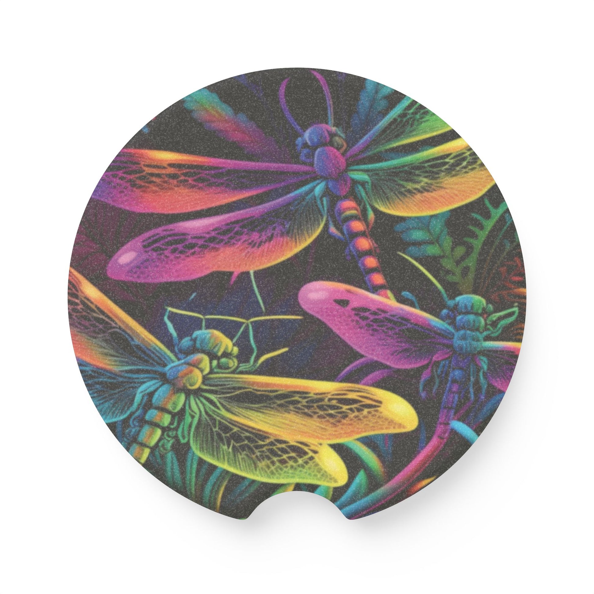 Soapstone Car Coaster — Colorful Neon Dragonfly Cup Holder Insert