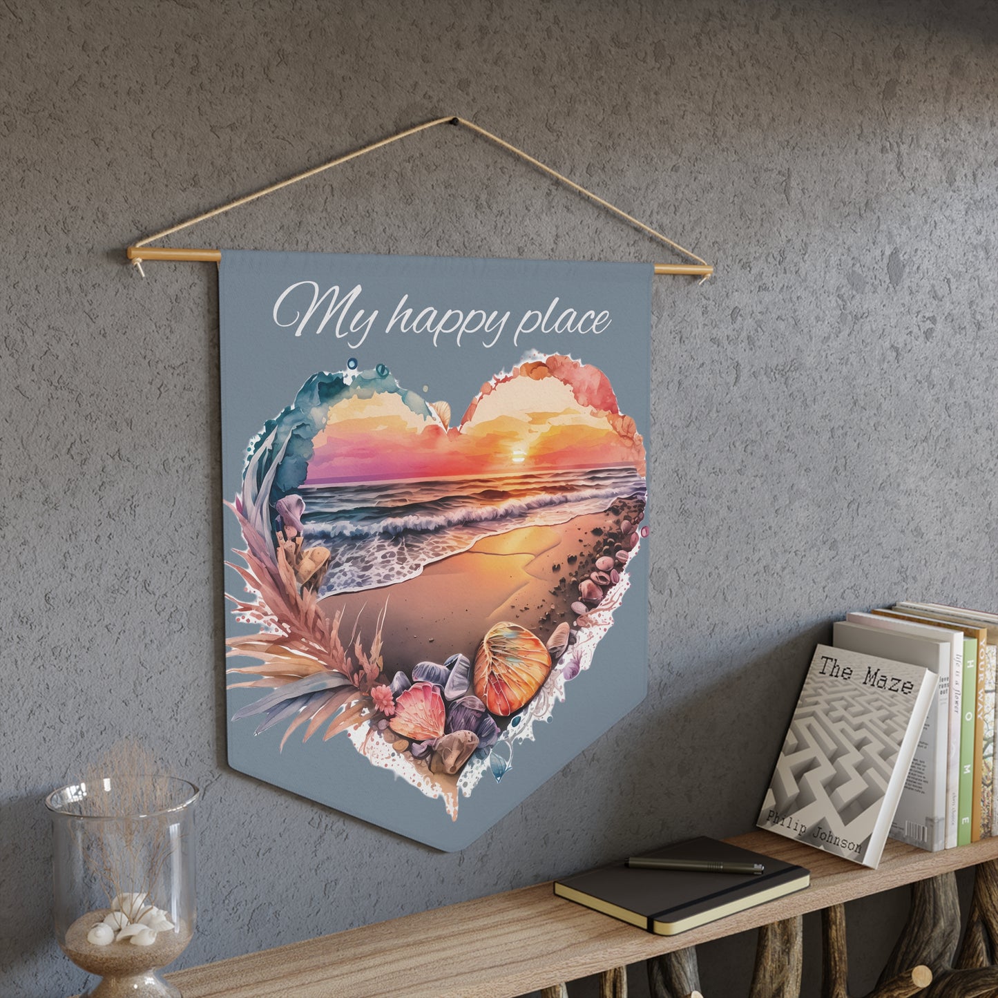 My Happy Place Beach Pennant Wall Banner — Coastal Heart Sunset Decor
