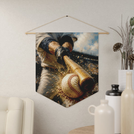 Baseball Action Pennant Wall Banner – Batter Swinging with Ball Sports Decor