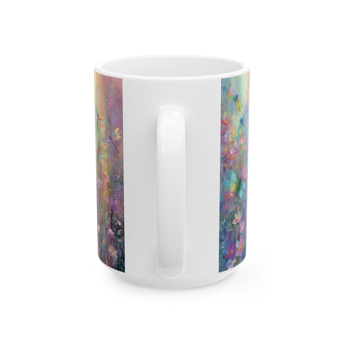 Floral Dragonfly And Butterfly Ceramic Mug — Colorful Dream Garden Coffee Cup (15oz)