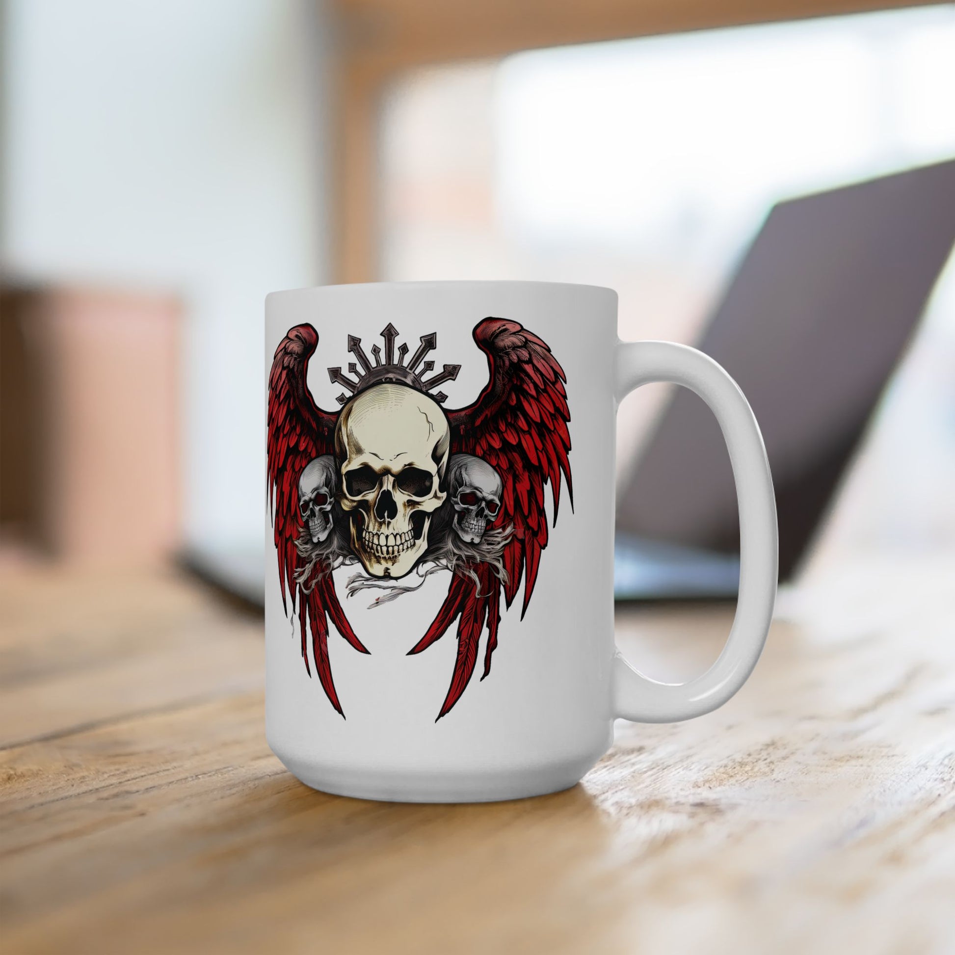 Gothic Skull & Wings Ceramic Mug - 15oz