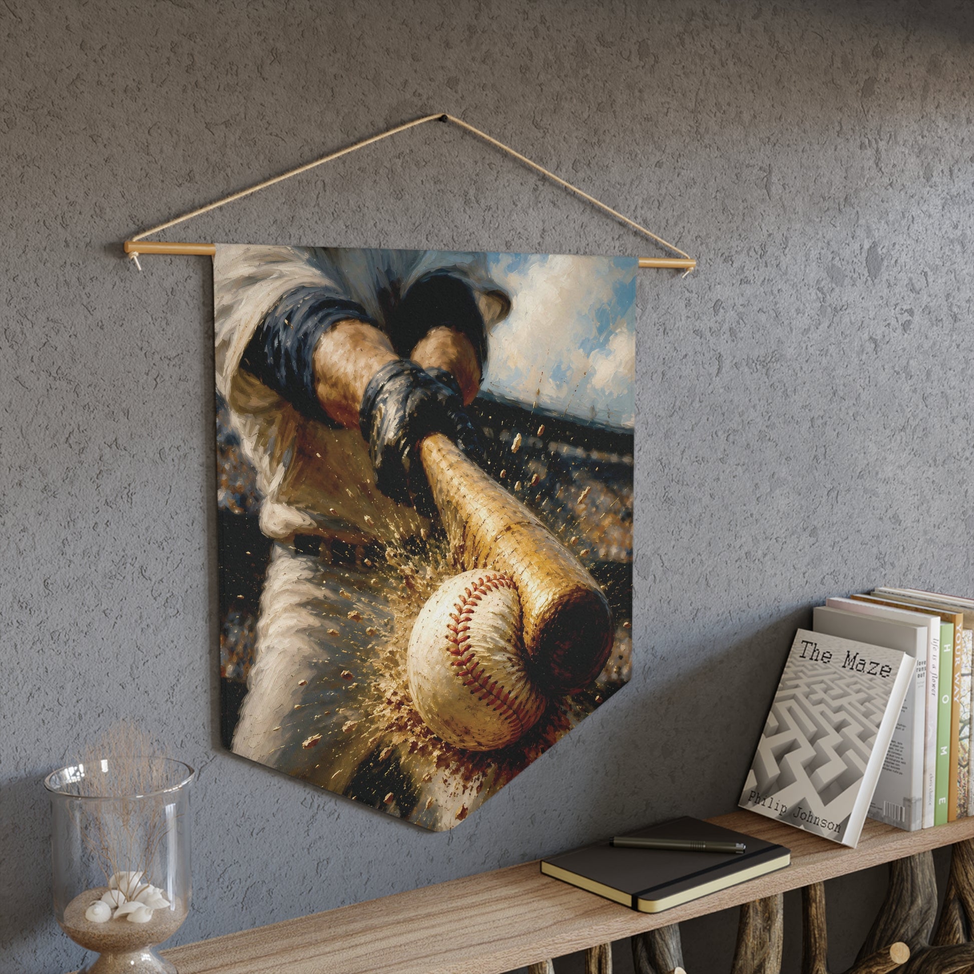 Baseball Action Pennant Wall Banner – Batter Swinging with Ball Sports Decor