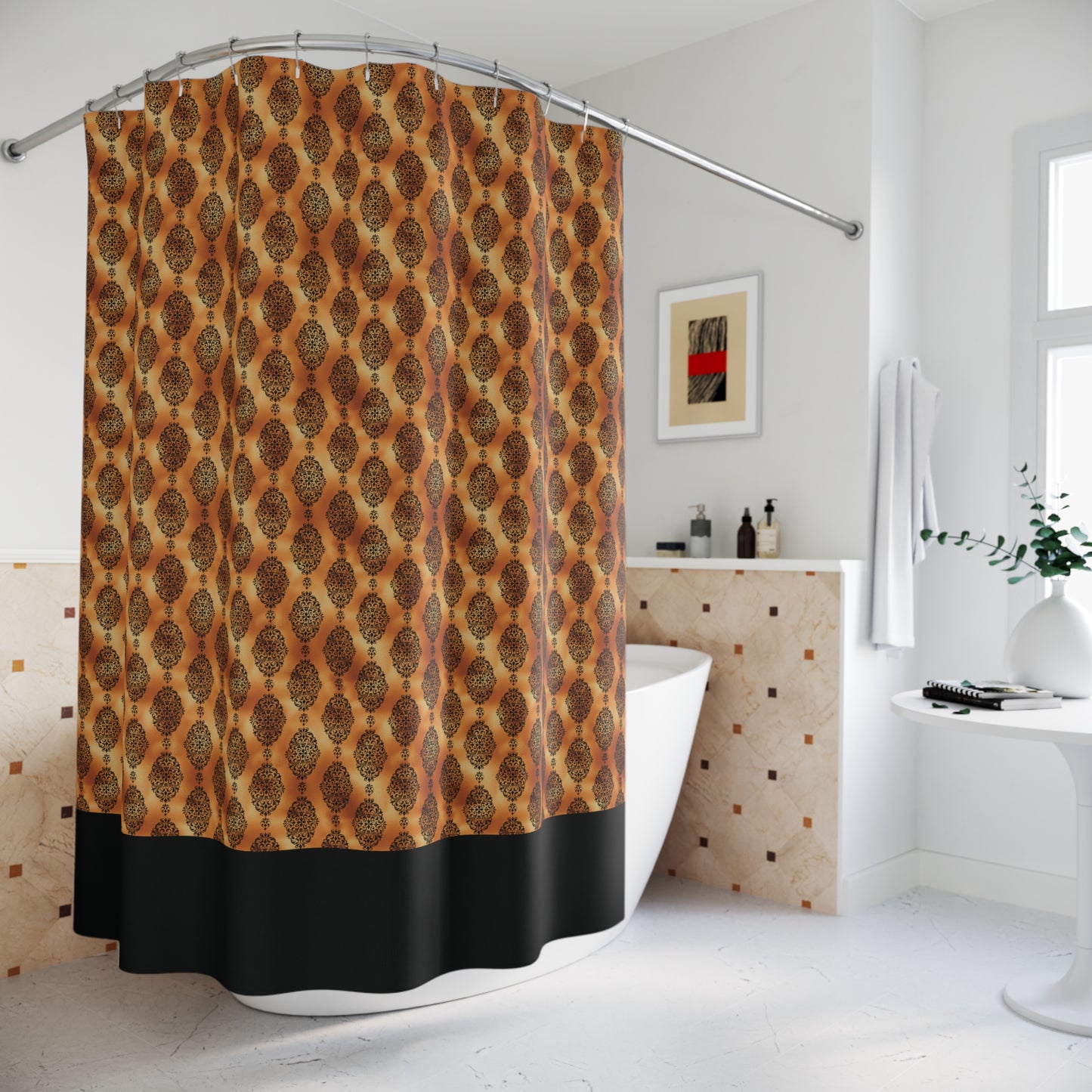 Damask Shower Curtain-Copper Black