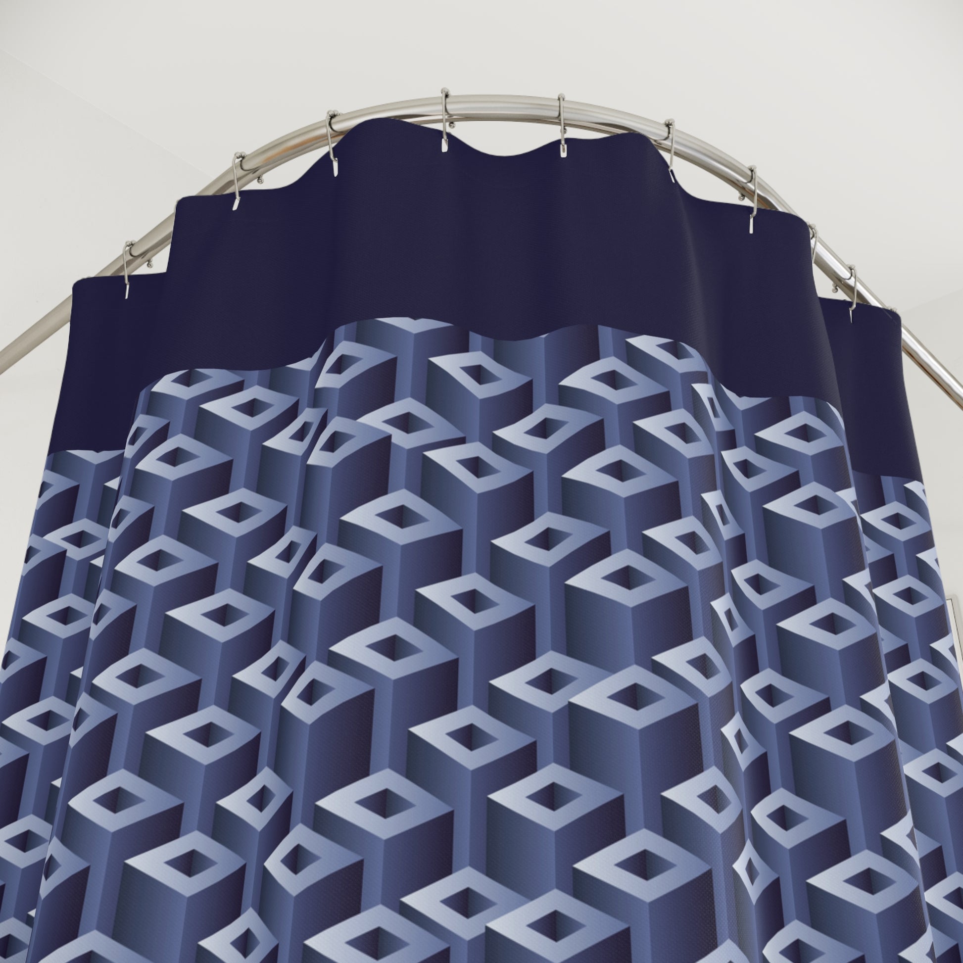 Blue Geometric 3D Look Shower Curtain