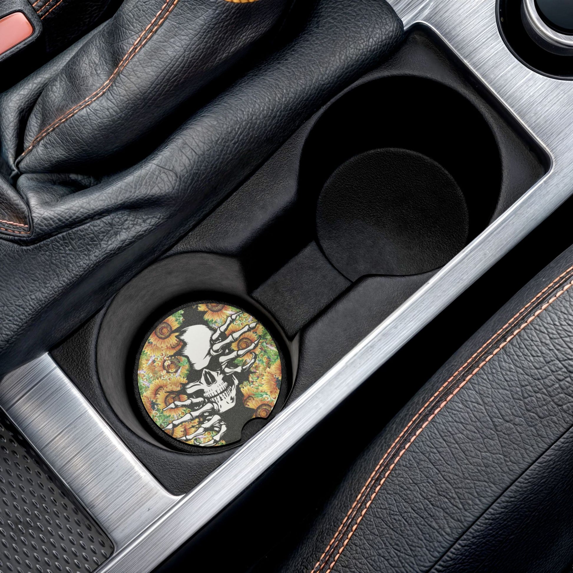 Skull & Sunflowers Soapstone Car Coaster