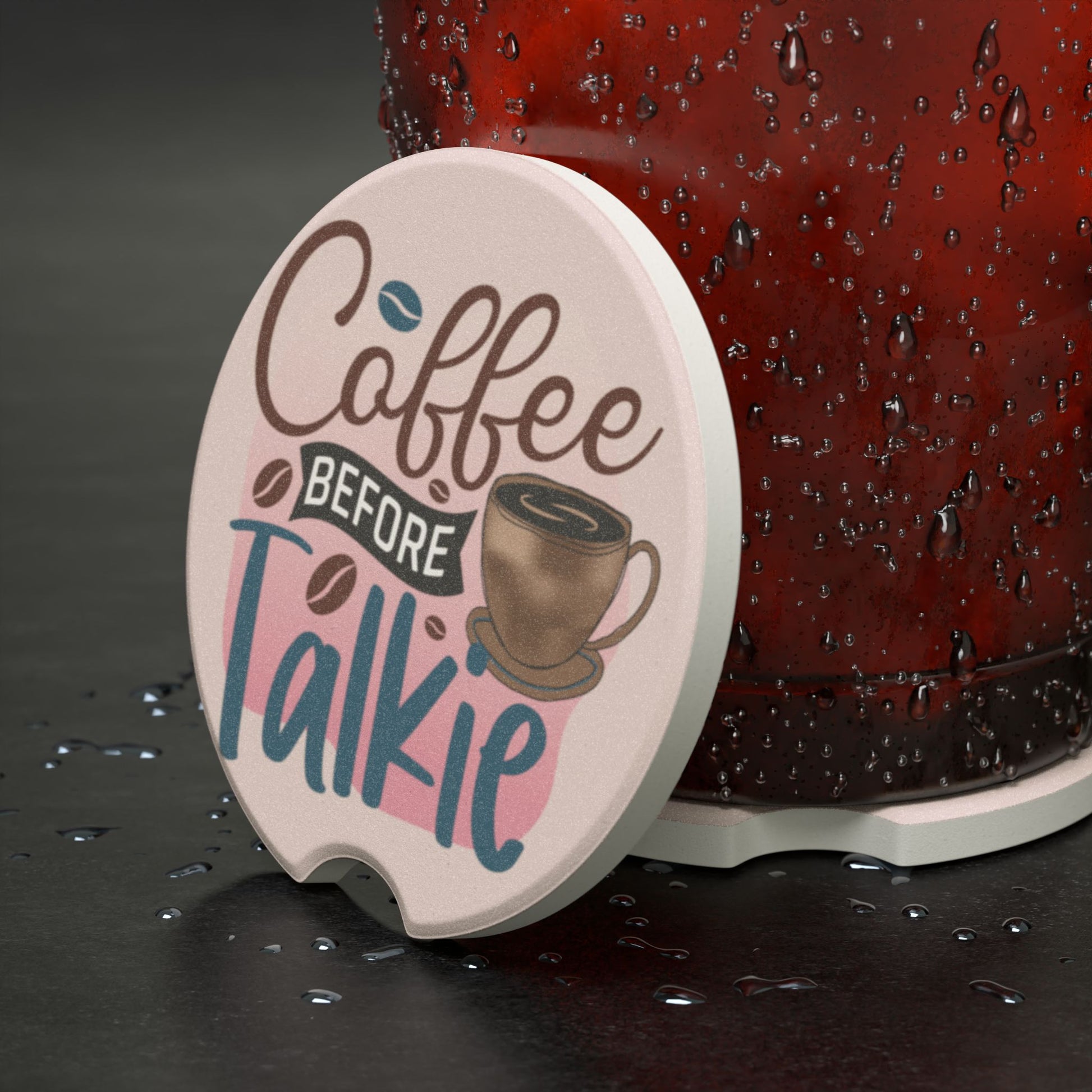 Soapstone Car Coaster — "Coffee Before Talkie" Cute Coffee Lover Car Cup Holder Insert