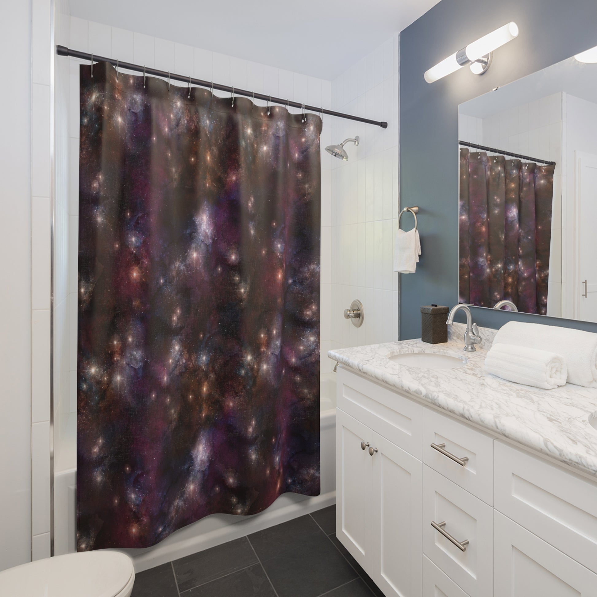 Galaxy Nebula Shower Curtain — Cosmic Starfield Bathroom Decor