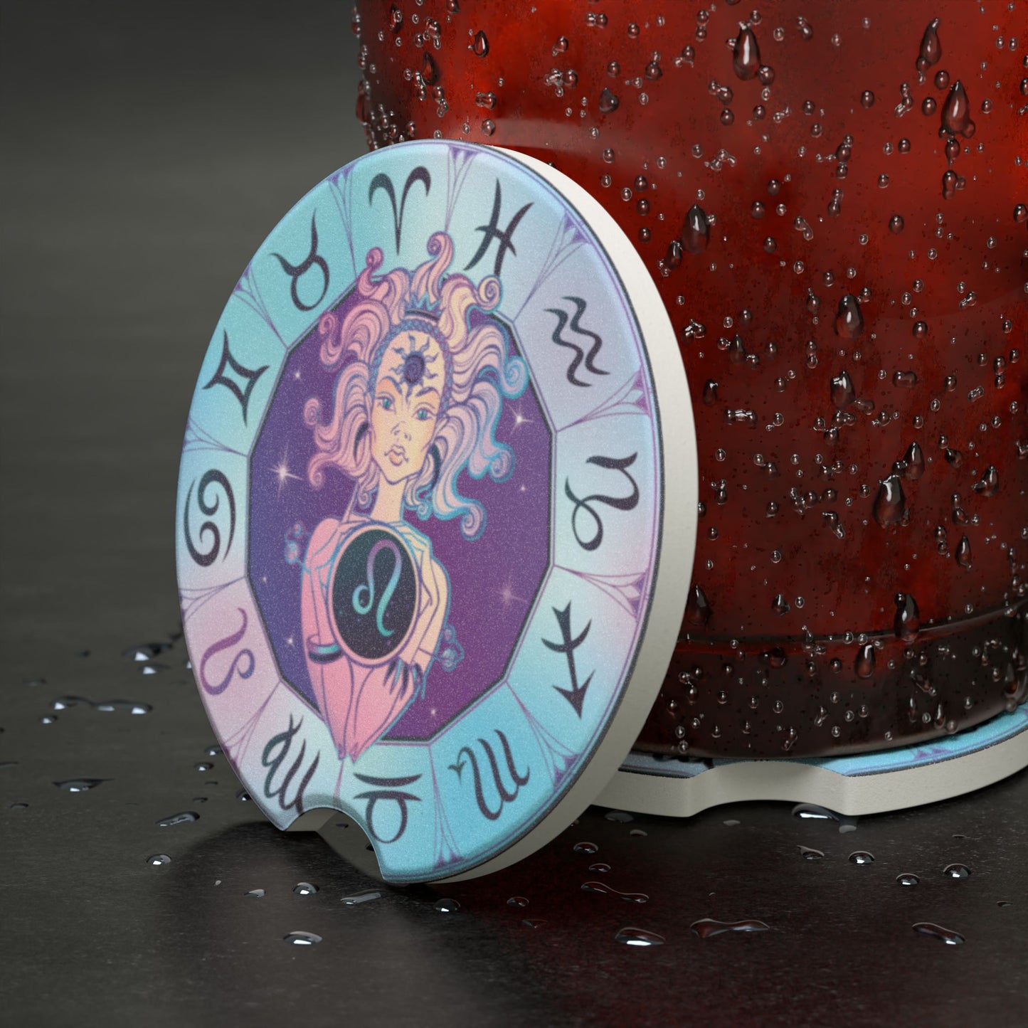 Zodiac Leo Car Coaster — Astrological Soapstone Drink Holder