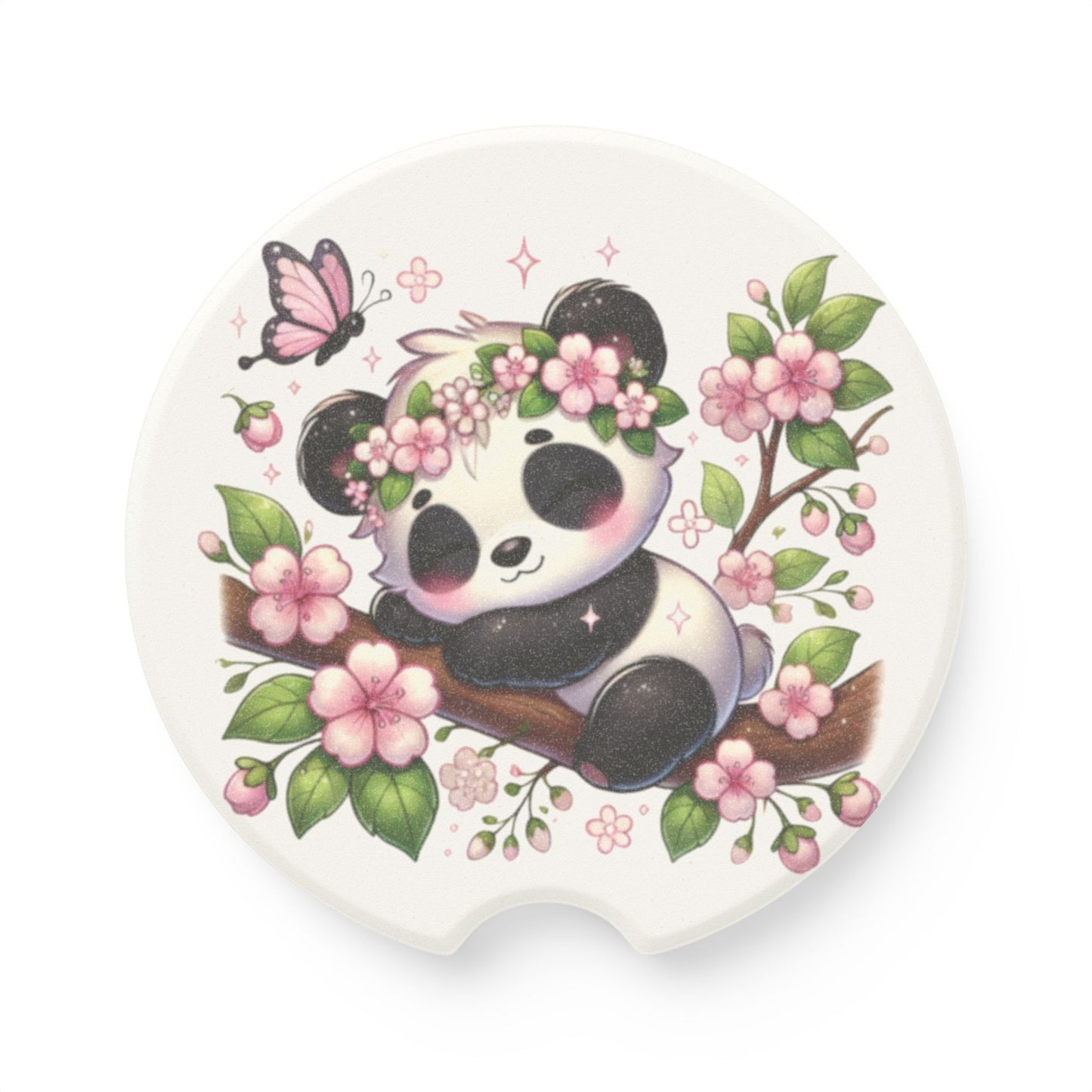 Panda Blossom Car Coaster — Cute Soapstone Cup Holder Insert