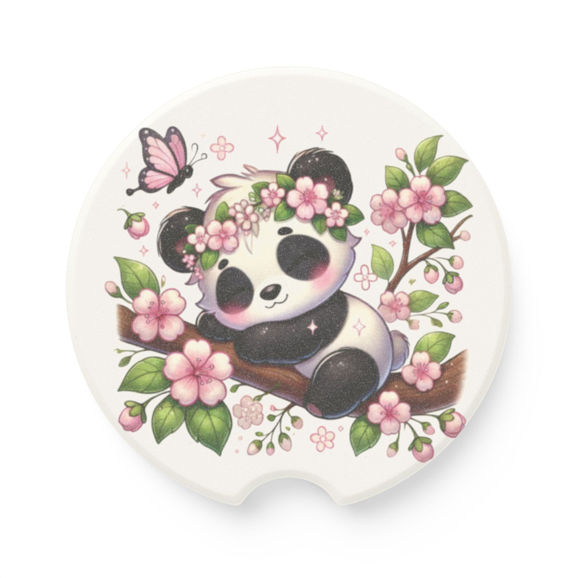 Panda Blossom Car Coaster — Cute Soapstone Cup Holder Insert