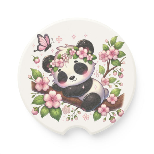 Panda Blossom Car Coaster — Cute Soapstone Cup Holder Insert